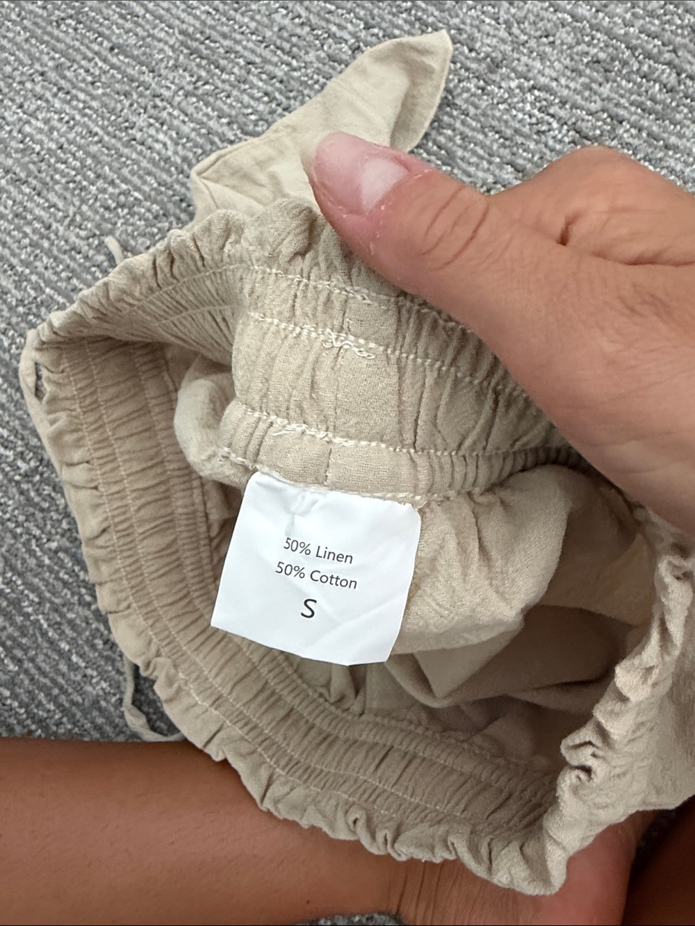 Beige Ruffle Hem Drawstring Shorts - Picture 4 of 4